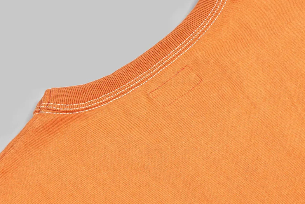The-Flat-Head's-Legendary-Heavyweight-Loopwheel-Tees-are-Now-Available-in-Dark-Orange-back-top-part-details