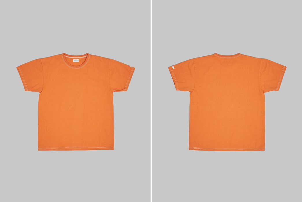 The-Flat-Head's-Legendary-Heavyweight-Loopwheel-Tees-are-Now-Available-in-Dark-Orange-Front-and-back
