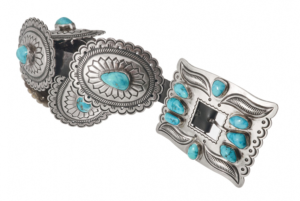 All-About-Conchas---Native-Silver-A-turquoise-and-silver-concha-belt-with-a-butterfly-buckle.-Image-via-Harpo-Paris.