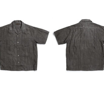 Full-Count-Dyed-a-Linen-Open-Collar-Shirt-Using-Japan’s-“Ink-Cake”-Technique-Front-and-back