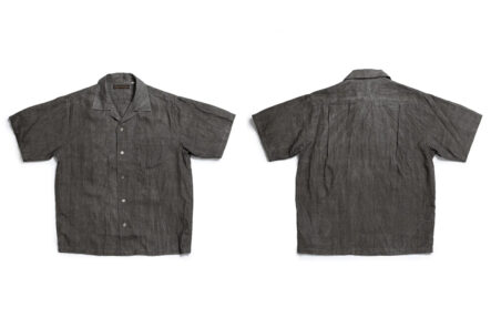 Full-Count-Dyed-a-Linen-Open-Collar-Shirt-Using-Japan’s-“Ink-Cake”-Technique-Front-and-back