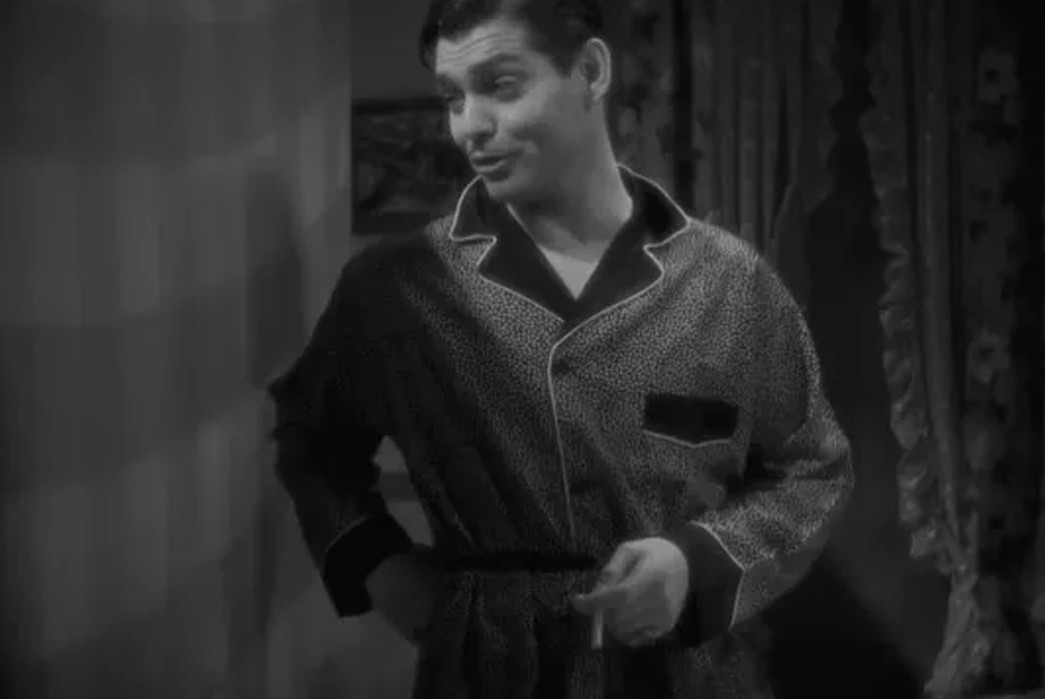 History-of-Pajamas---Title-TBD-Clark-Gable-as-Peter-Warne-in-It-Happened-One-Night-decked-out-in-a-pajama-set-of-dark-silk-covered-in-white-mini-polka-dots