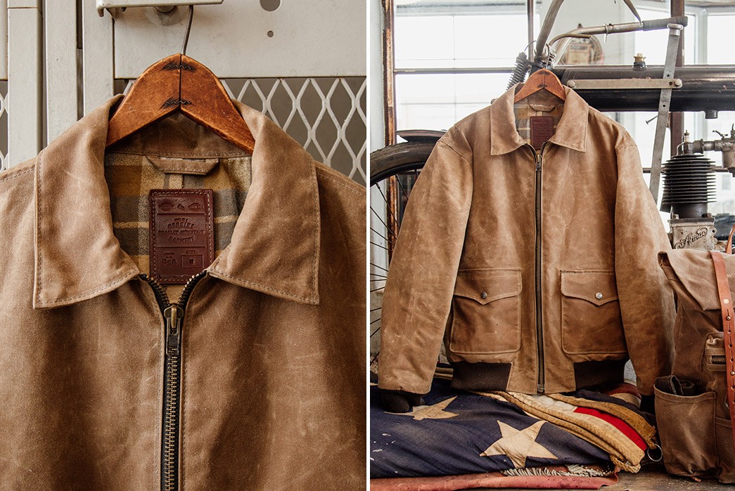 Bradley-Mountain-Opens-Pre-Orders-for-Washed-Italian-G-1-Leather-Bomber-brown-top-part-and-next-to-a-bicycle