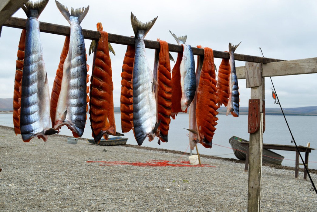 Alaskan-Odyssey-Fishing-Fleet-Workwear,-Part-I-Traditionally,-Alaskan-natives-dried-and-smoked-salmon-as-a-way-to-preserve-it.