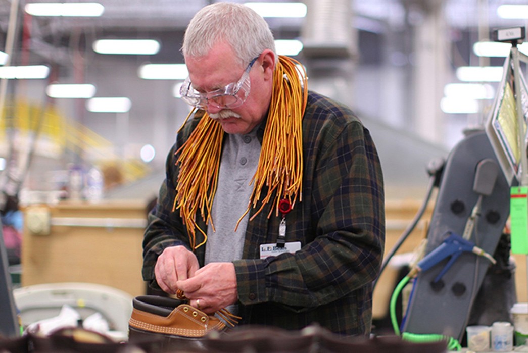 The-Maine-Attraction-All-About-Leather-Footwear-Being-Made-in-Maine-Hand-assembling-Bean-Boots-at-the-Brunswick,-MN-factory.-Image-via-L.L.-Bean.