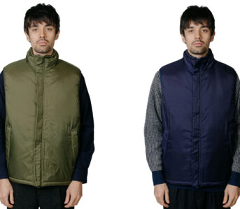 Beams-Plus'-MIL-Puff-Vest-is-a-Ripstop-Layering-Cheat-Code-green-and-blue-front-model