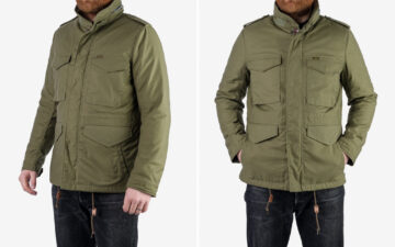 Channel-Your-Inner-Taxi-Driver-with-Iron-Heart's-Quilt-Lining-M65-Field-Jacket-front-side-and-front-model