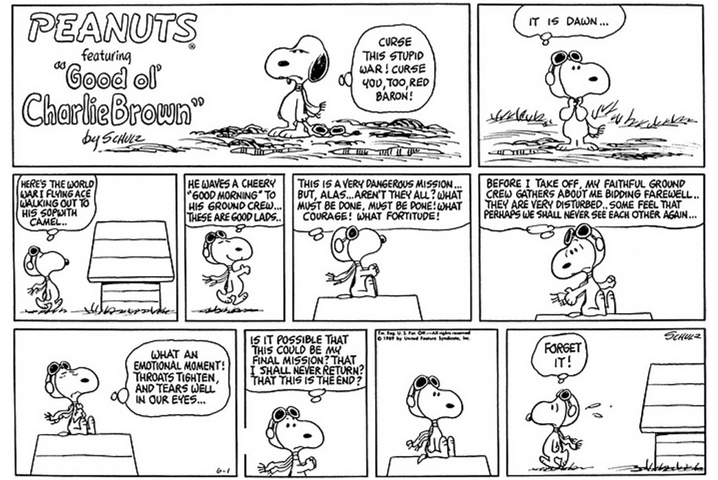 Peanuts-Pt.-2-The-Flying-Ace-cursing-out-the-war,-June-1-1969-via-Go-Comics