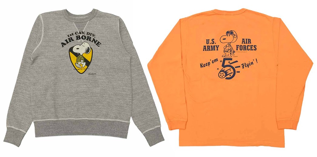 Peanuts-Pt.-2-Warehouse-x-Peanuts-Air-Borne-Set-In-Crew-Sweatshirt-and-Keep-'em-Flying-L-S-T-shirt-via-Hinoya