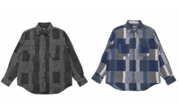 Sugar-Cane's-Popular-Patchwork-'Add-Human-Labor'-Gradation-Shirts-are-Back-front-gray-and-blue