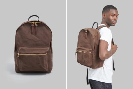 Kobashi-Studios'-Standard-Backpack-is-Handmade-in-Hyogo,-Japan-front-and-back-side-model