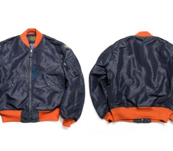 Buzz-Rickson's-Reproduced-Insanely-Rare-Orange-Ribbed-L2-A-Flight-Jacket-front-and-back