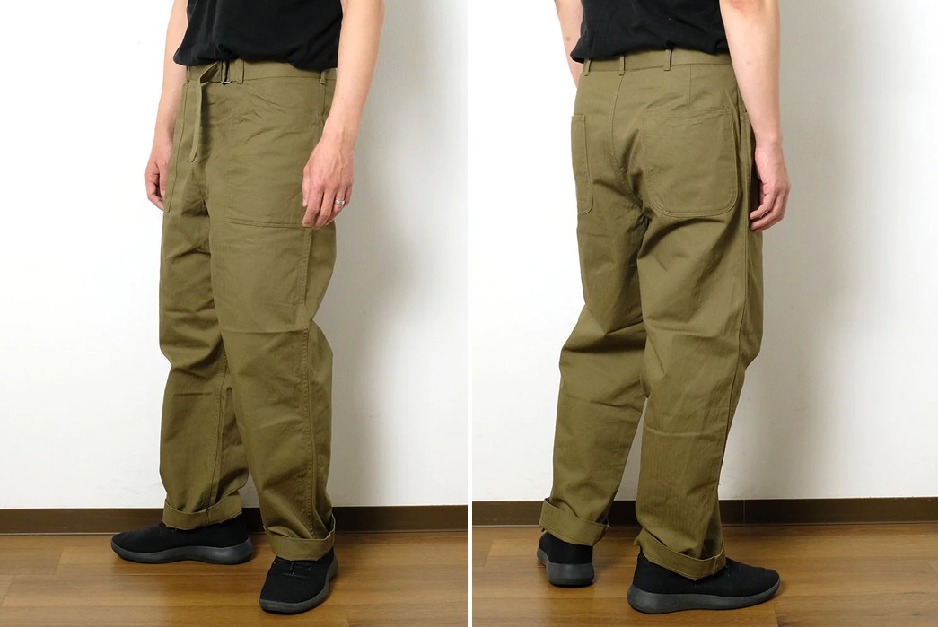 Tighten Up with A Vontade's Military Herringbone Belted Utility Trousers