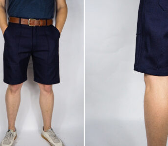 Skinner-American-Goods-Sews-Up-Fatigue-Shorts-from-12-oz.-Sashiko-front-and-back-model
