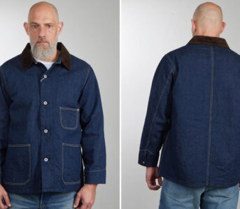 FOB-Factory-F2456-Denim-Chore-Jacket-Blanket-Lined-Indigo-front-and-back-model